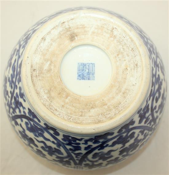 A Chinese blue and white deep bowl, Qianlong seal mark, 19th century, diam. 24.5cm